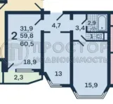2-комнатная квартира, 60 м² - фото 59