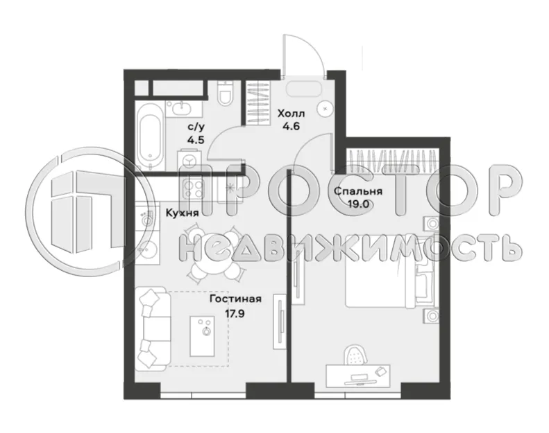 2-комнатная квартира, 46.2 м² - фото 2