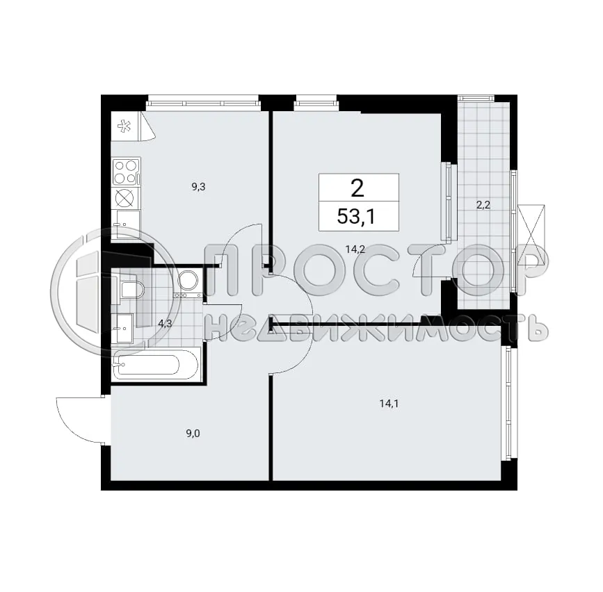 2-комнатная квартира, 53.1 м² - фото 15