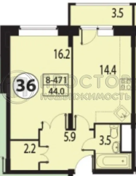 1-комнатная квартира, 43.4 м² - фото 24