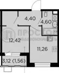 1-комнатная квартира, 34.24 м² - фото 25