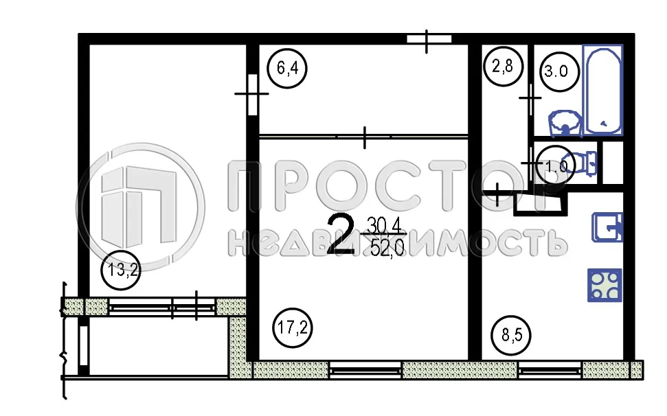 2-комнатная квартира, 52.8 м² - фото 10