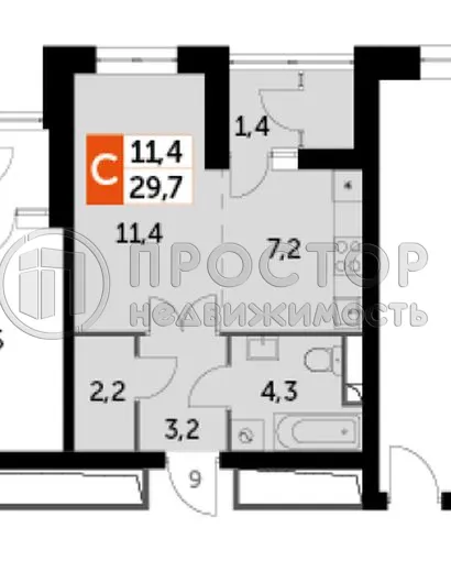 Студия, 29.7 м² - фото 2