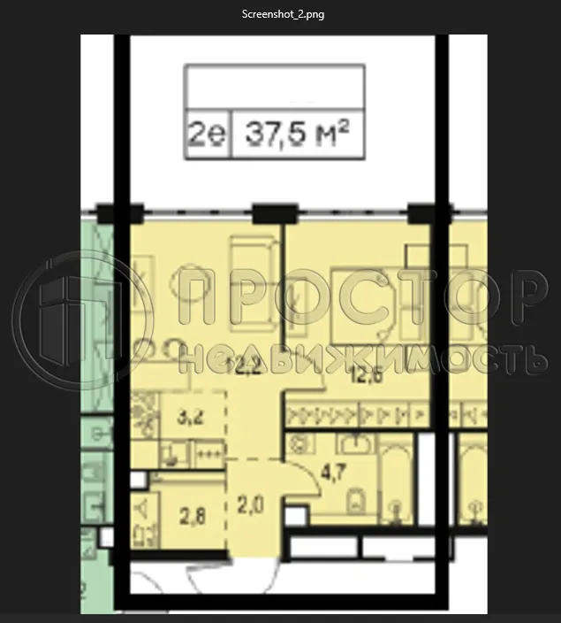 1-комнатная квартира, 37.5 м² - фото 9