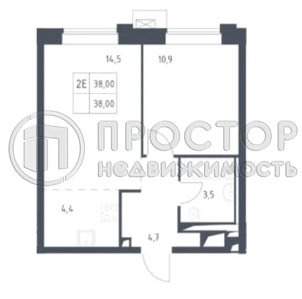 2-комнатная квартира, 38 м² - фото 2