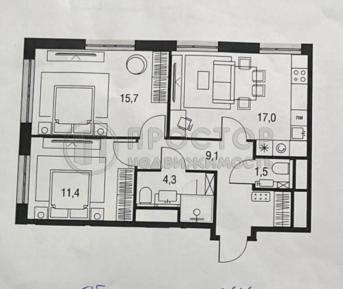 2-комнатная квартира, 58.9 м² - фото 11