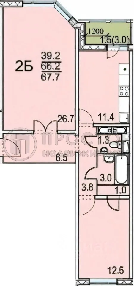 2-комнатная квартира, 67.7 м² - фото 14