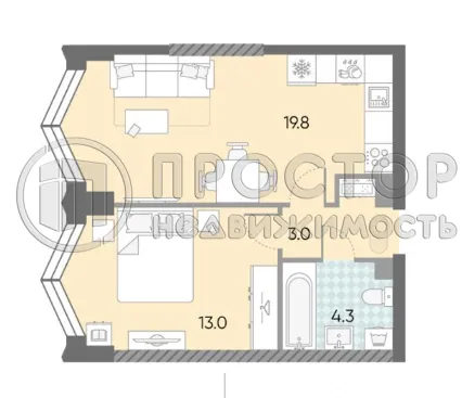 1-комнатная квартира, 40.1 м² - фото 10
