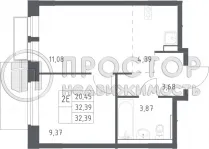 1-комнатная квартира, 32.39 м² - фото 29