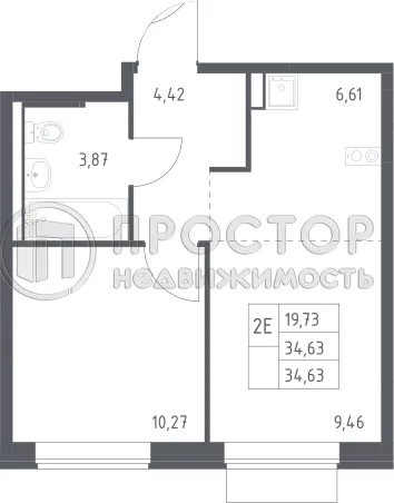 1-комнатная квартира, 34.63 м² - фото 22