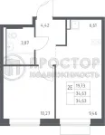 1-комнатная квартира, 34.63 м² - фото 43