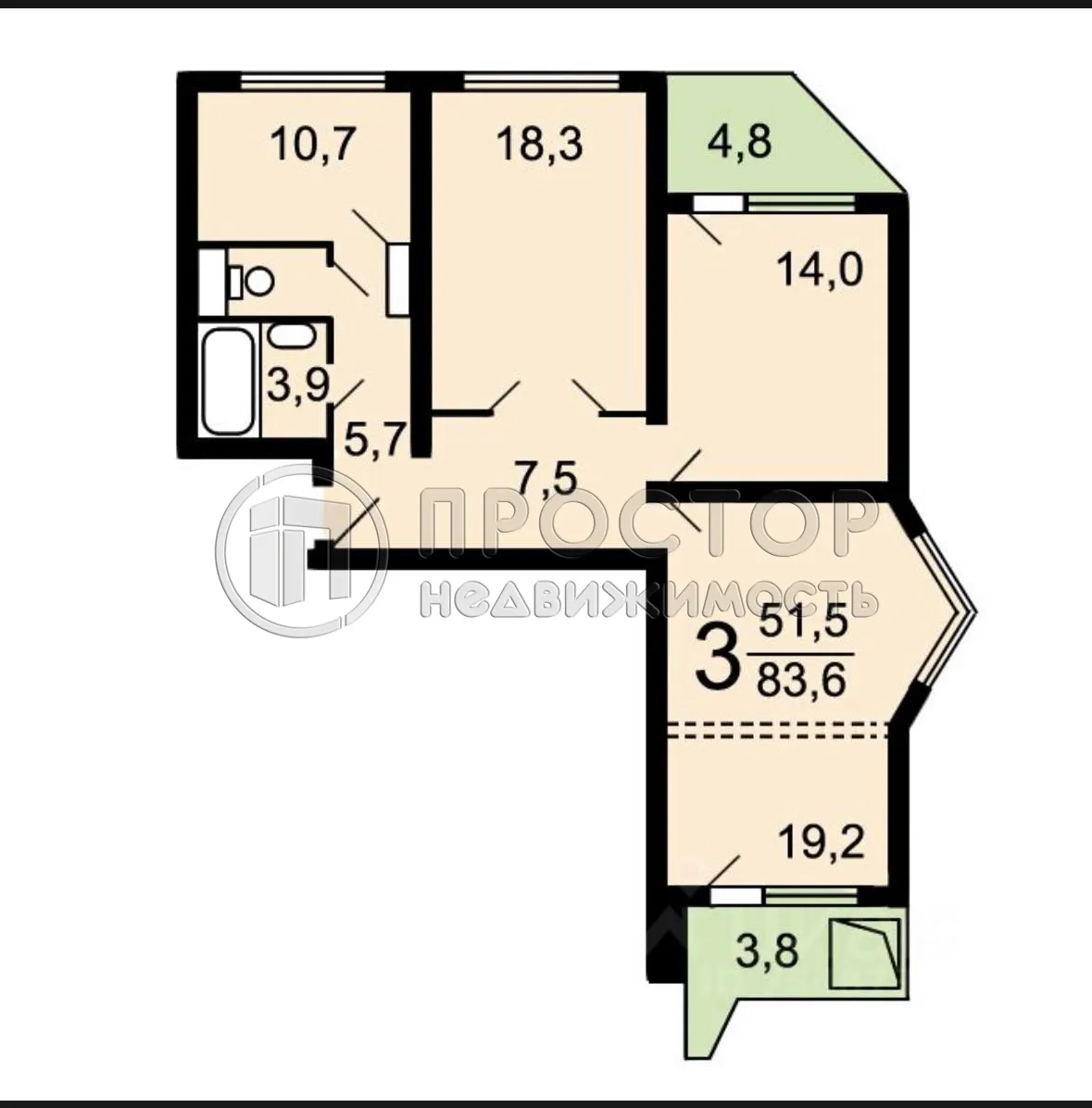 3-комнатная квартира, 80.7 м² - фото 26