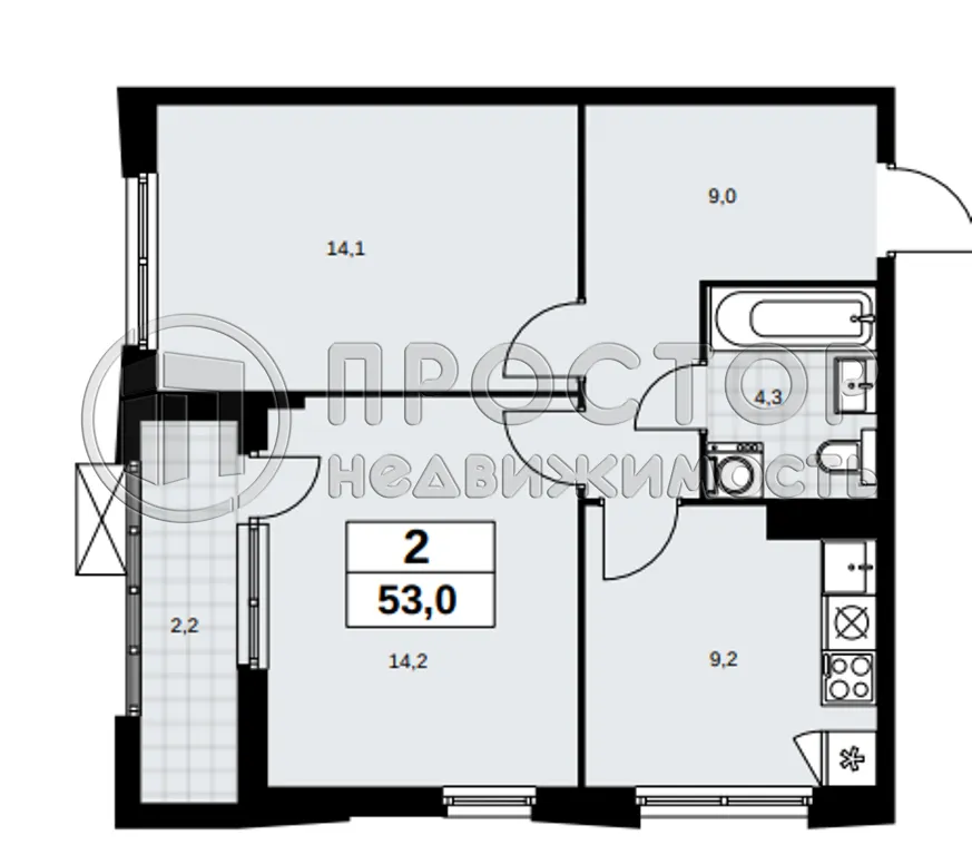 2-комнатная квартира, 53 м² - фото 9