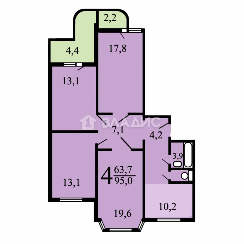 4-комнатная квартира, 92.6 м² - фото 15
