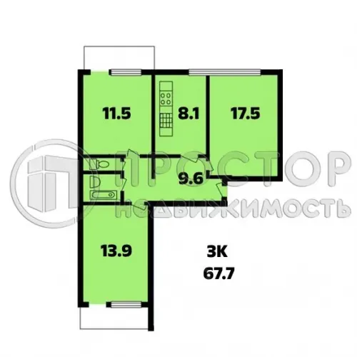 3-комнатная квартира, 67.7 м² - фото 13