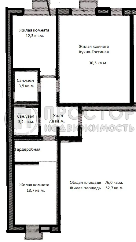 3-комнатная квартира, 76 м² - фото 26
