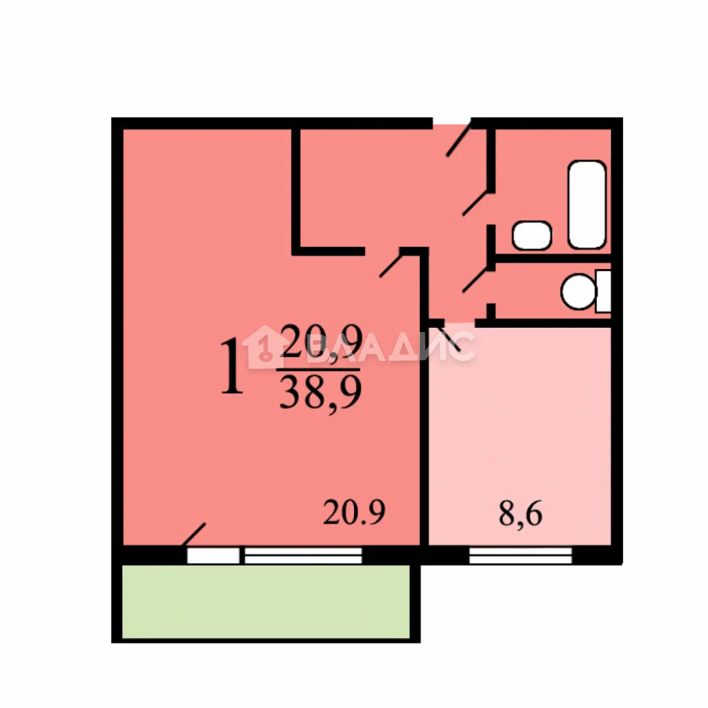 1-комнатная квартира, 38.8 м² - фото 24