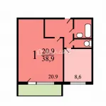 1-комнатная квартира, 38.8 м² - фото 47