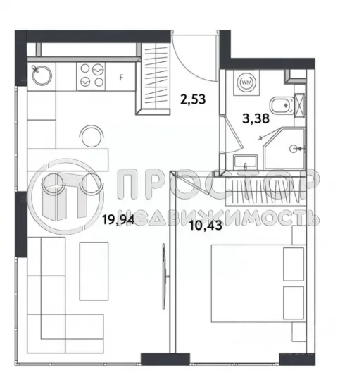 1-комнатная квартира, 35.2 м² - фото 23
