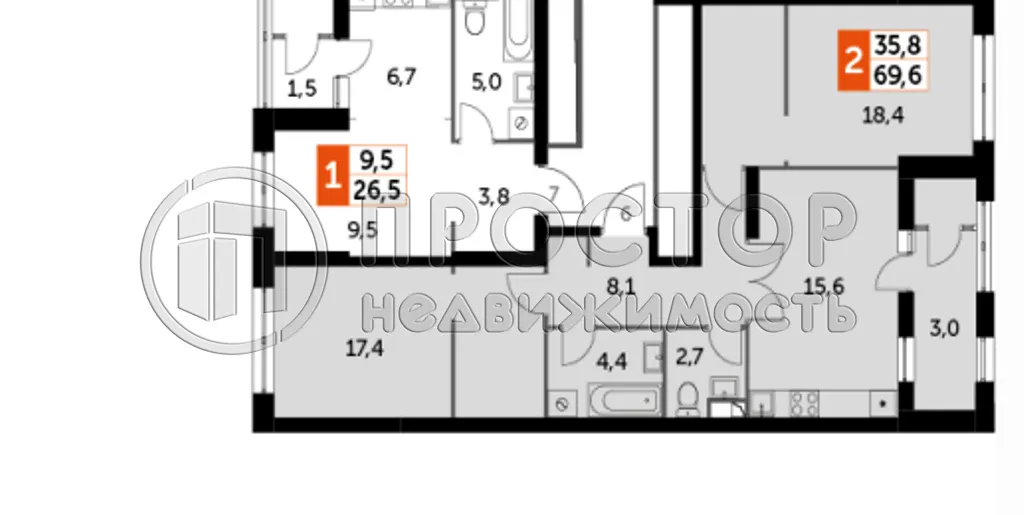 2-комнатная квартира, 69.6 м² - фото 9