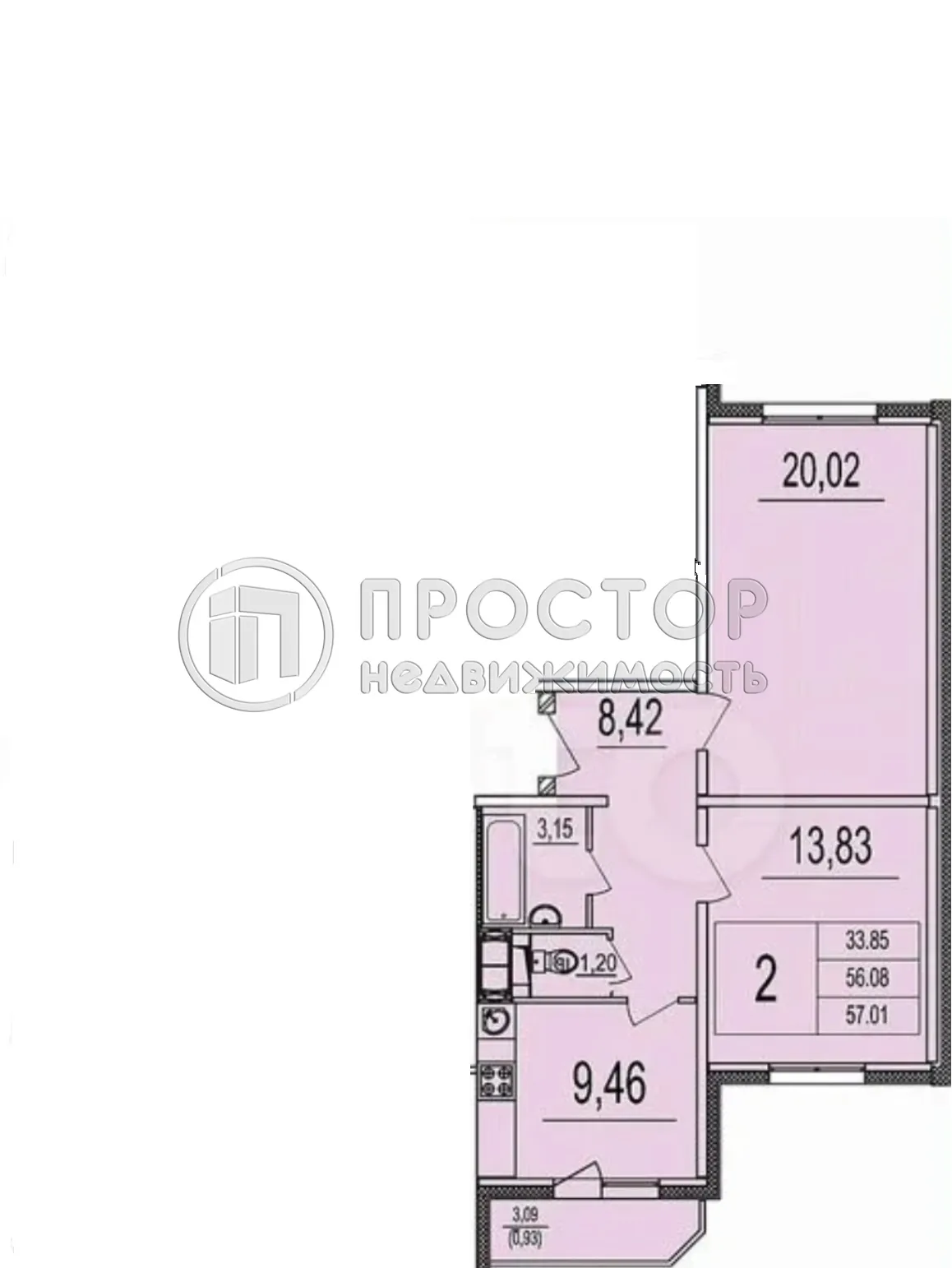2-комнатная квартира, 55.6 м² - фото 25