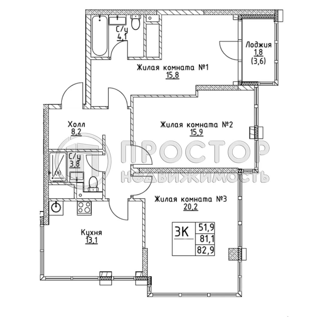 3-комнатная квартира, 82.7 м² - фото 30