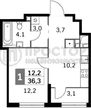 1-комнатная квартира, 36 м² - фото 7