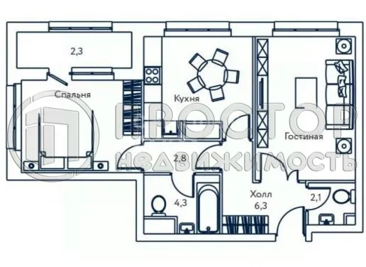 2-комнатная квартира, 58.2 м² - фото 11