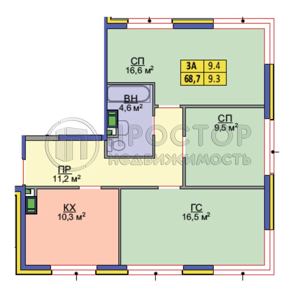 3-комнатная квартира, 68.8 м² - фото 14