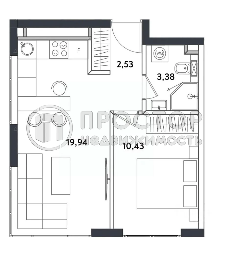 2-комнатная квартира, 35 м² - фото 12
