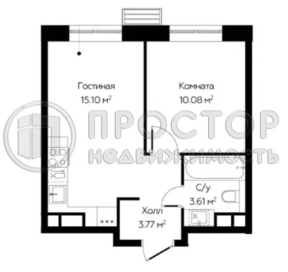 1-комнатная квартира, 32.56 м² - фото 7