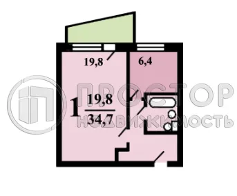 1-комнатная квартира, 32.9 м² - фото 25
