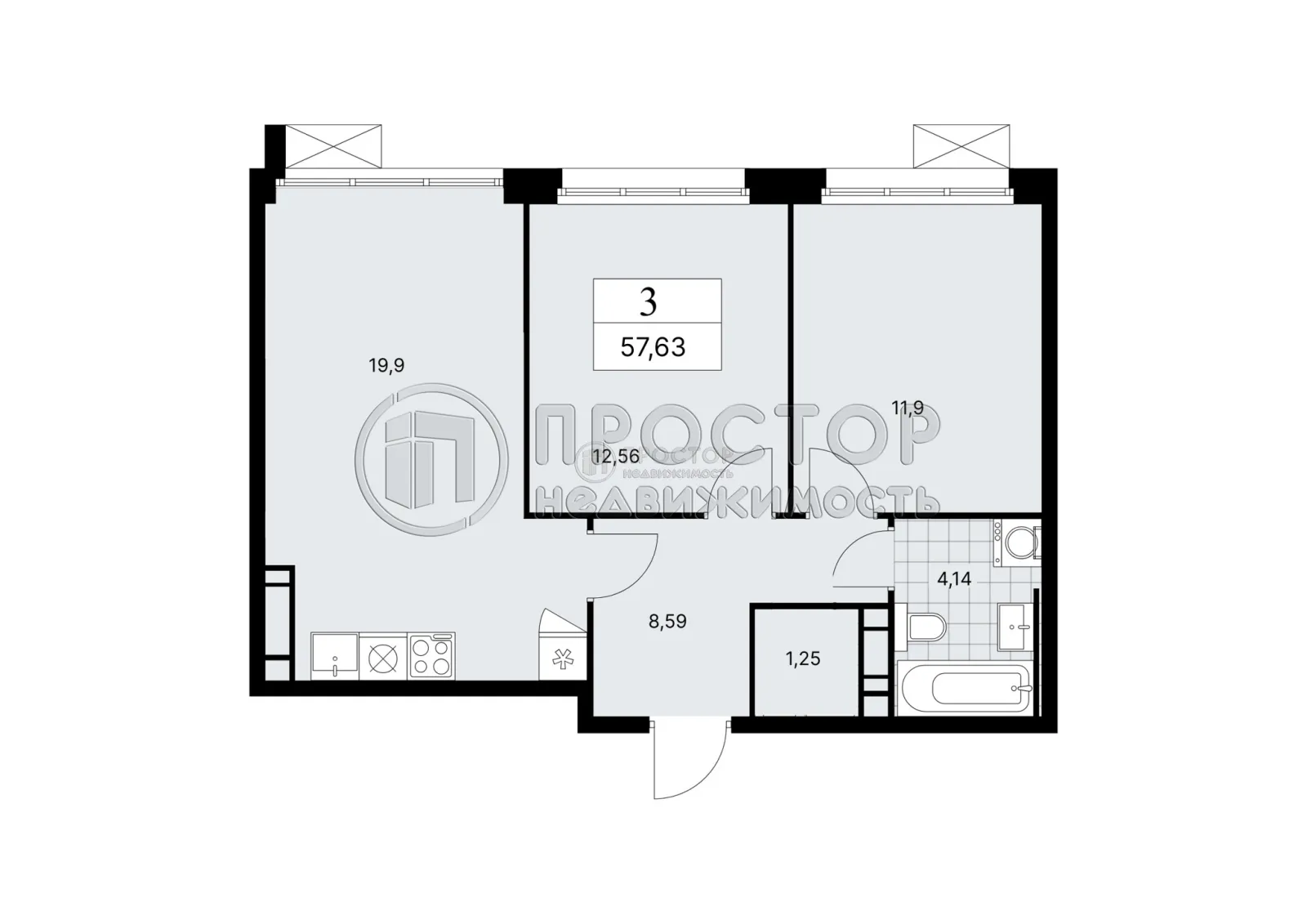 2-комнатная квартира, 57.7 м² - фото 19