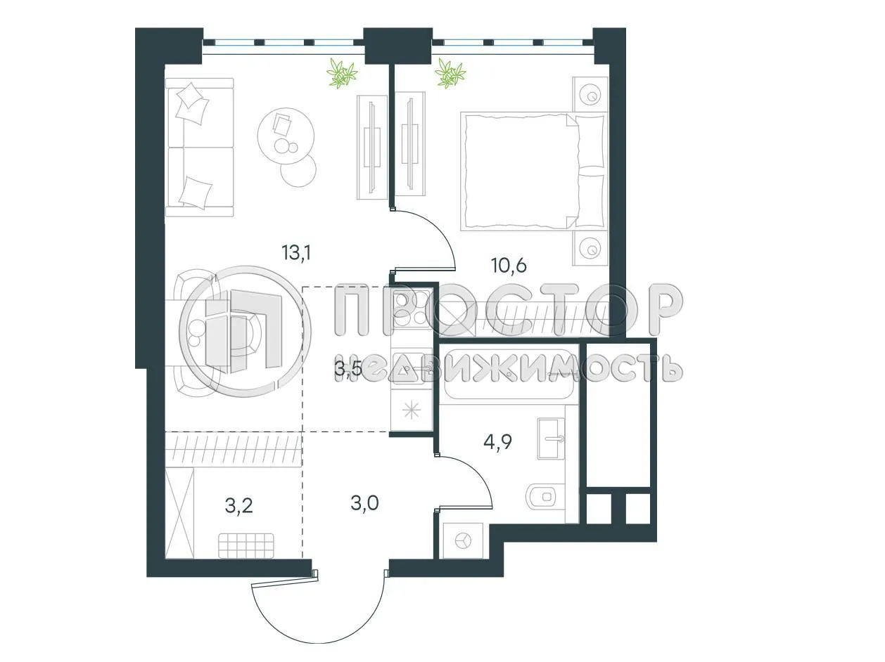 1-комнатная квартира, 38.4 м² - фото 17