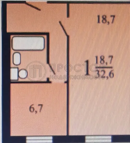 1-комнатная квартира, 32.7 м² - фото 15