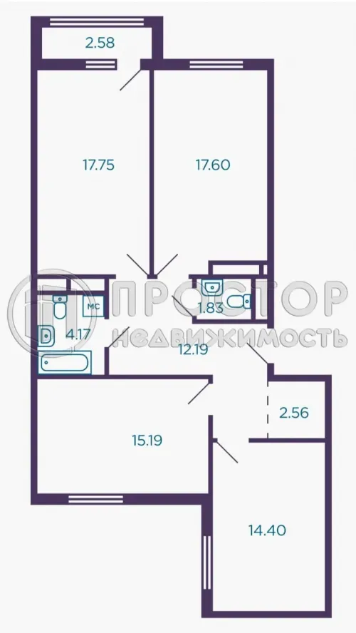 3-комнатная квартира, 86.4 м² - фото 3