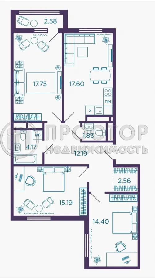 3-комнатная квартира, 86.4 м² - фото 12