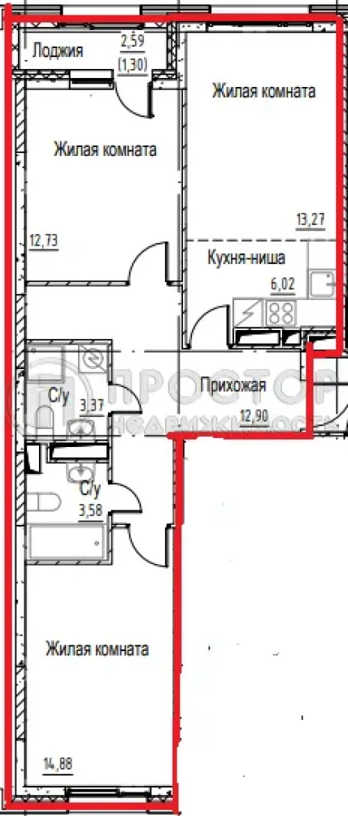 3-комнатная квартира, 66.75 м² - фото 9