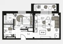 2-комнатная квартира, 51.6 м² - фото 16