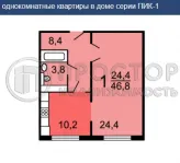 1-комнатная квартира, 47 м² - фото 19