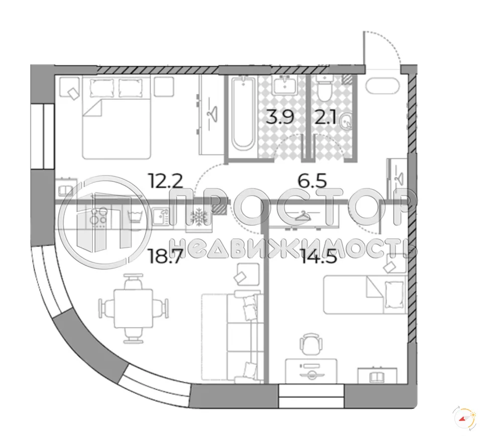 2-комнатная квартира, 57.9 м² - фото 3