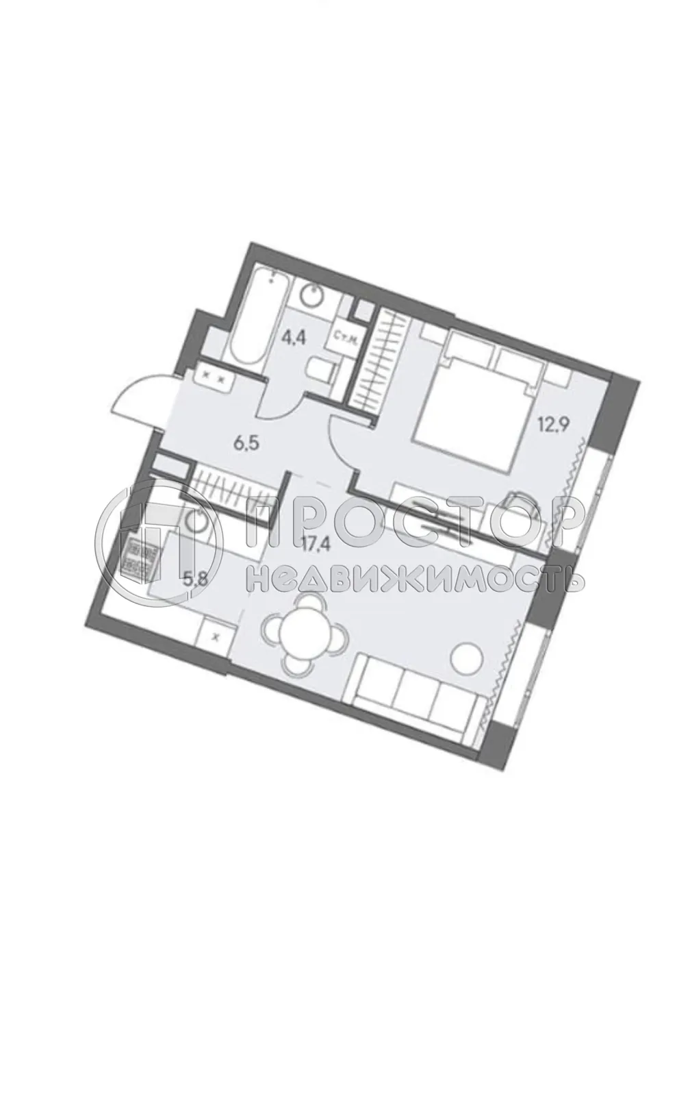2-комнатная квартира, 47 м² - фото 8