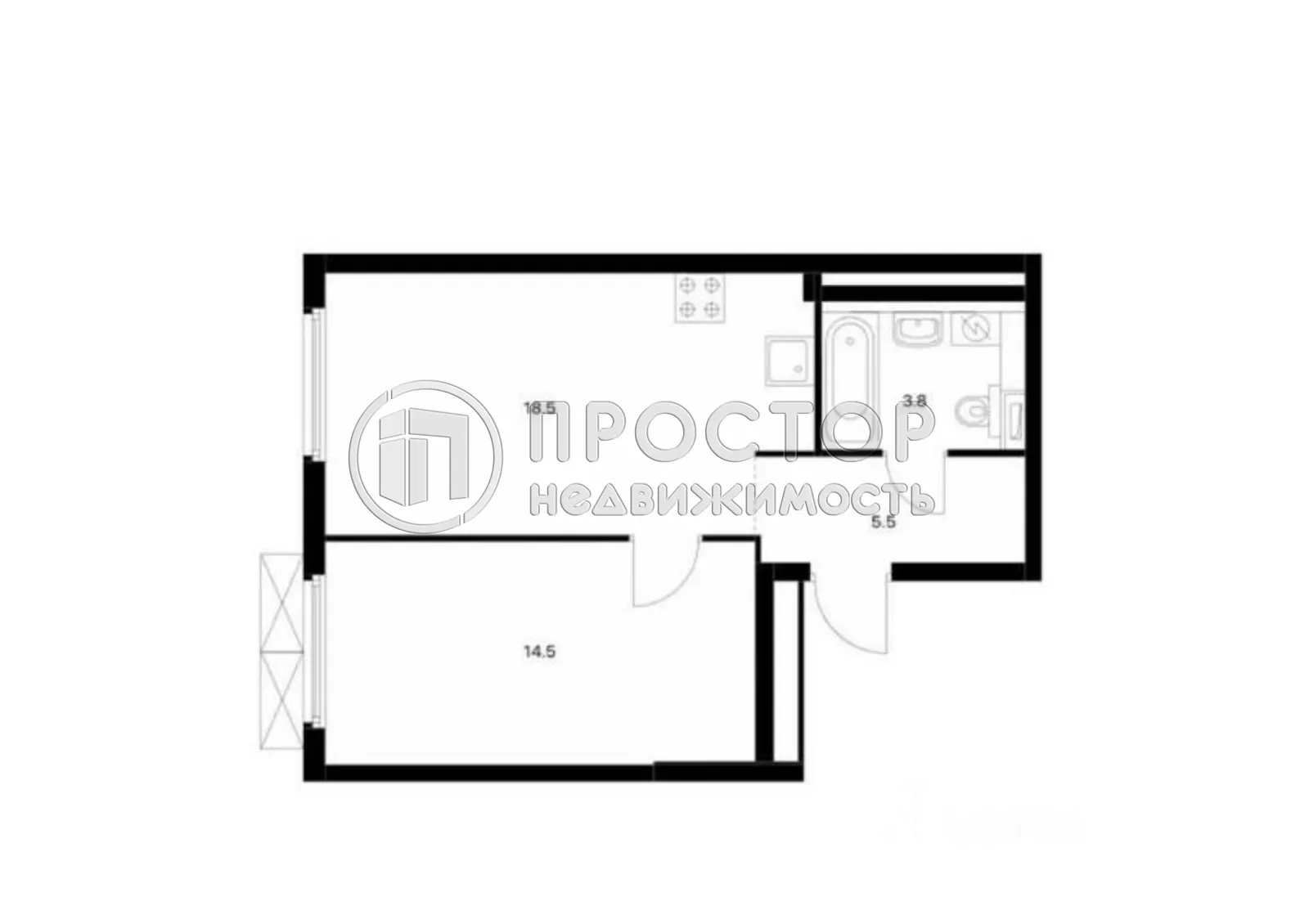 1-комнатная квартира, 42.3 м² - фото 25