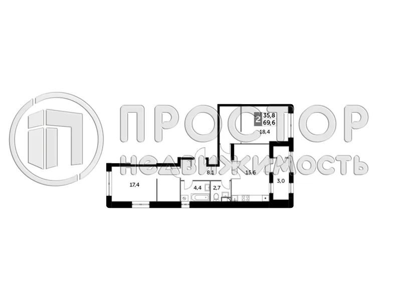 2-комнатная квартира, 69.6 м² - фото 2