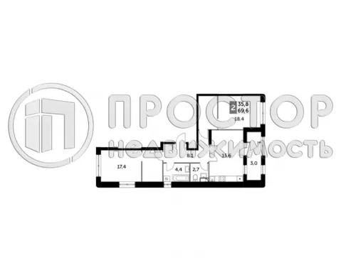 2-комнатная квартира, 69.6 м² - фото 2
