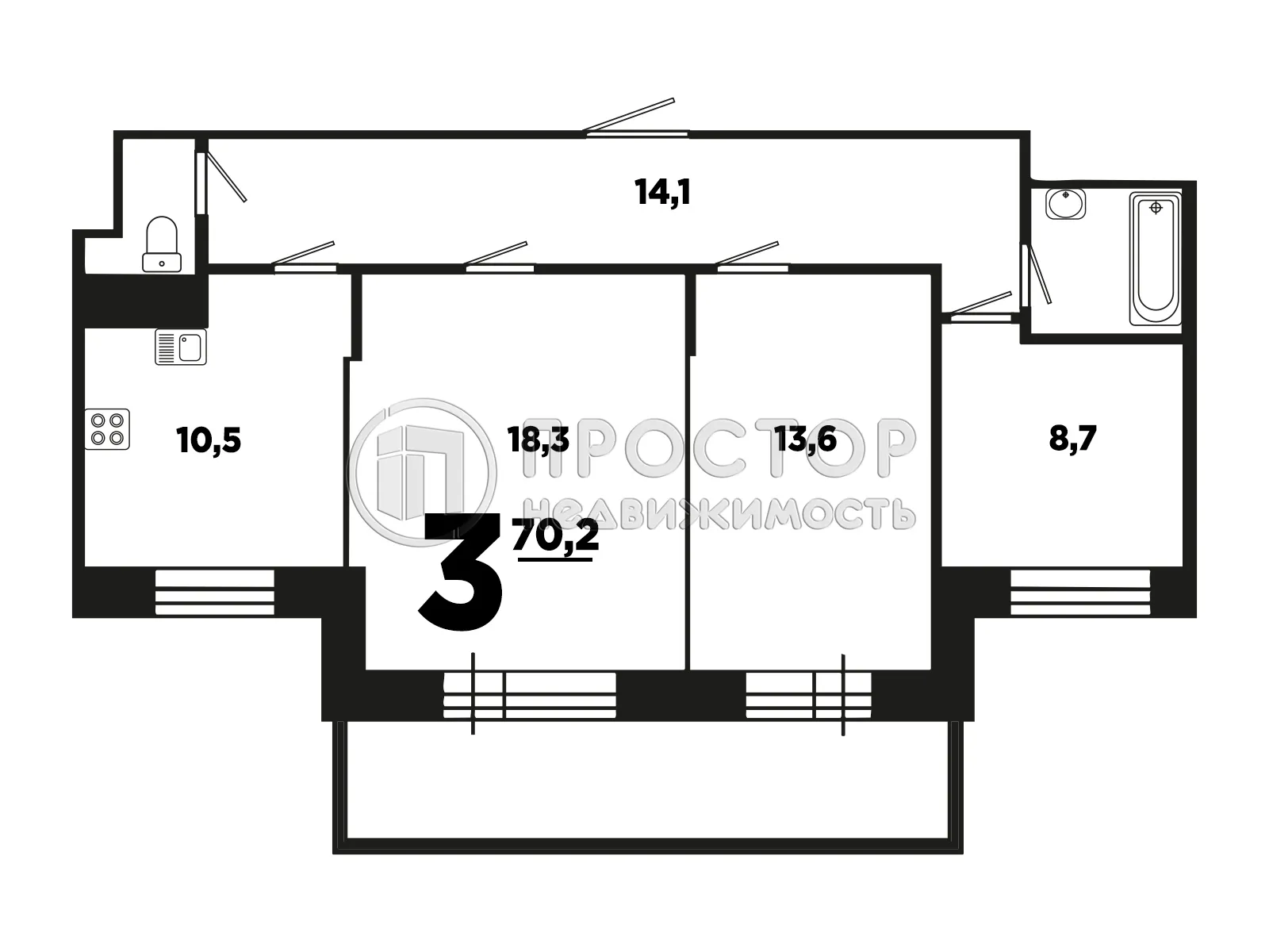 3-комнатная квартира, 70.2 м² - фото 12