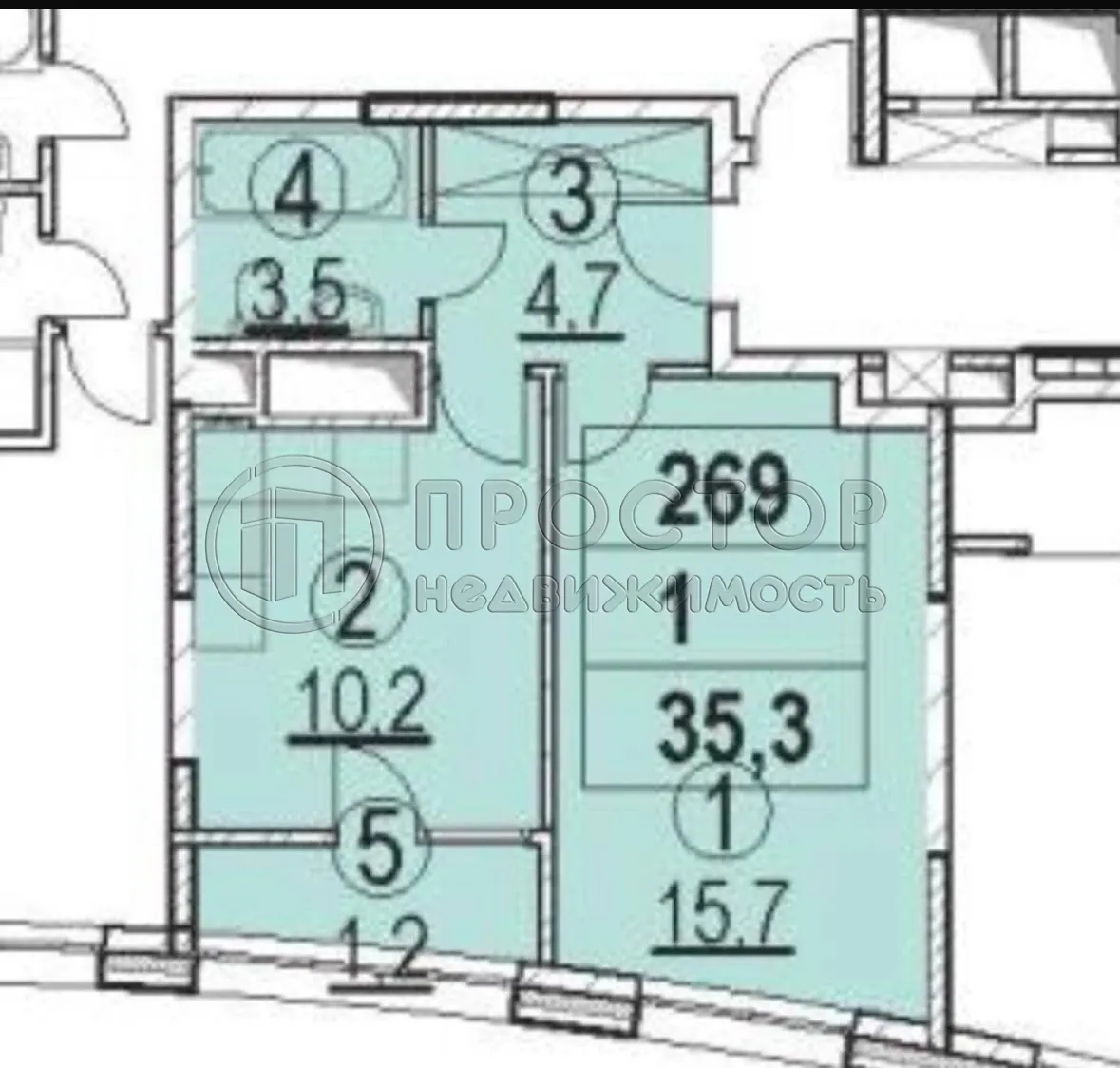 1-комнатная квартира, 35 м² - фото 10