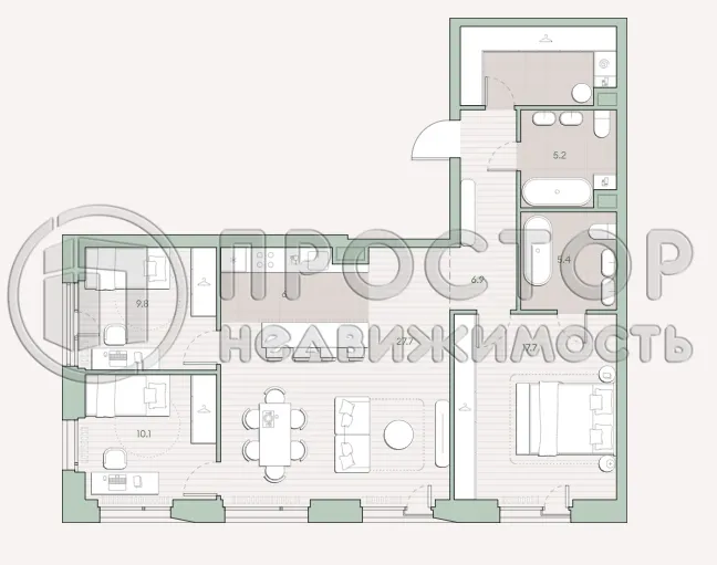 3-комнатная квартира, 95.7 м² - фото 2