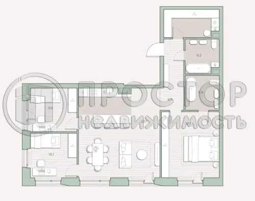 3-комнатная квартира, 95.7 м² - фото 2