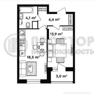 1-комнатная квартира, 43.05 м² - фото 7